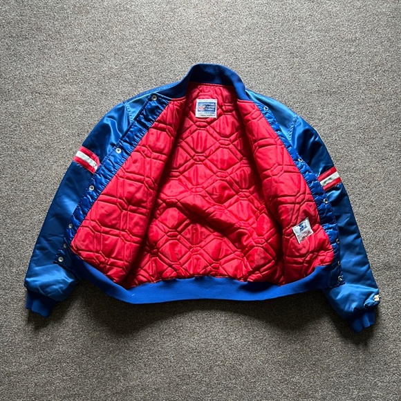 VTG 90s NFL NY Giants STARTER Quilted Snap Close Bomber Jacket Large Made In USA - Picture 8 of 16